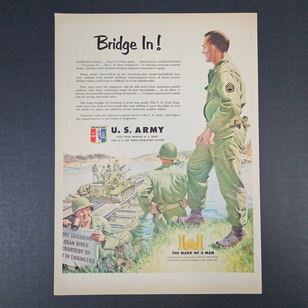 1951 US Army Air Force Recruiting Vintage Print Ad Mark of A Man Soldiers Tank